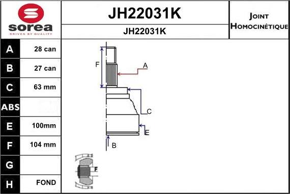 SNRA JH22031K - Шарнірний комплект, ШРУС, приводний вал autozip.com.ua