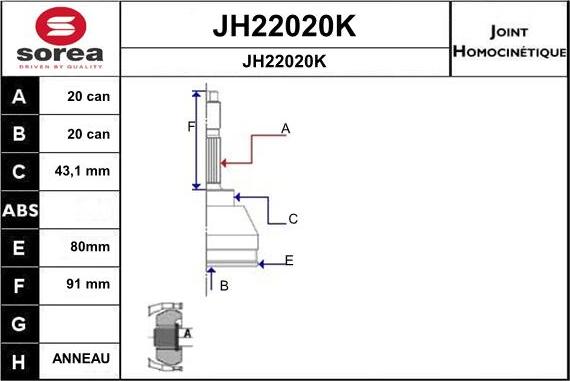 SNRA JH22020K - Шарнірний комплект, ШРУС, приводний вал autozip.com.ua