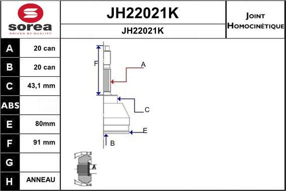 SNRA JH22021K - Шарнірний комплект, ШРУС, приводний вал autozip.com.ua