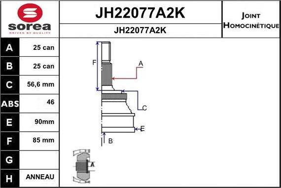 SNRA JH22077A2K - Шарнірний комплект, ШРУС, приводний вал autozip.com.ua