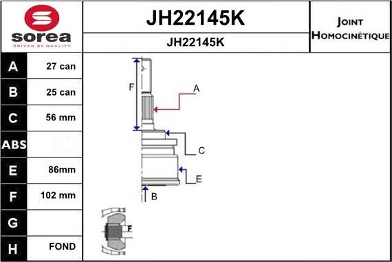 SNRA JH22145K - Шарнірний комплект, ШРУС, приводний вал autozip.com.ua