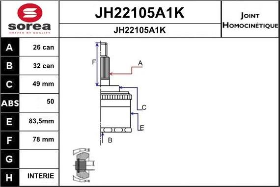 SNRA JH22105A1K - Шарнірний комплект, ШРУС, приводний вал autozip.com.ua