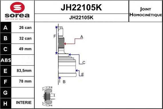 SNRA JH22105K - Шарнірний комплект, ШРУС, приводний вал autozip.com.ua