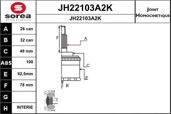 SNRA JH22103A2K - Шарнірний комплект, ШРУС, приводний вал autozip.com.ua