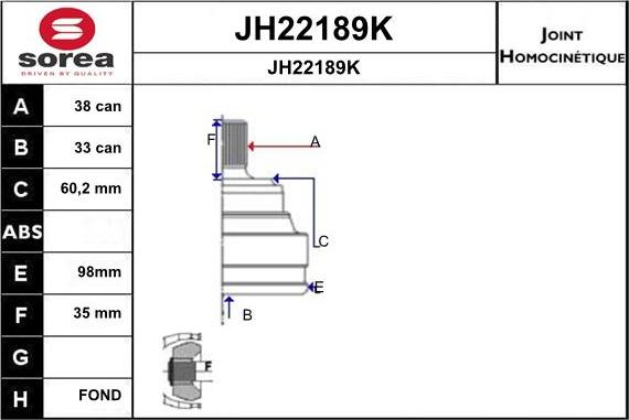 SNRA JH22189K - Шарнірний комплект, ШРУС, приводний вал autozip.com.ua