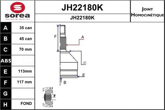 SNRA JH22180K - Шарнірний комплект, ШРУС, приводний вал autozip.com.ua