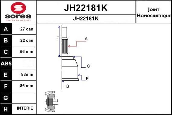 SNRA JH22181K - Шарнірний комплект, ШРУС, приводний вал autozip.com.ua