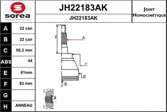 SNRA JH22183AK - Шарнірний комплект, ШРУС, приводний вал autozip.com.ua