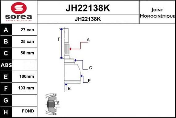 SNRA JH22138K - Шарнірний комплект, ШРУС, приводний вал autozip.com.ua