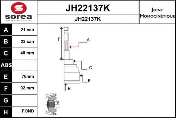 SNRA JH22137K - Шарнірний комплект, ШРУС, приводний вал autozip.com.ua