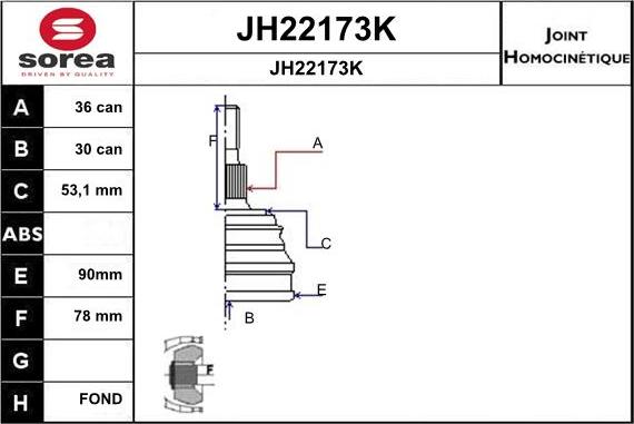 SNRA JH22173K - Шарнірний комплект, ШРУС, приводний вал autozip.com.ua
