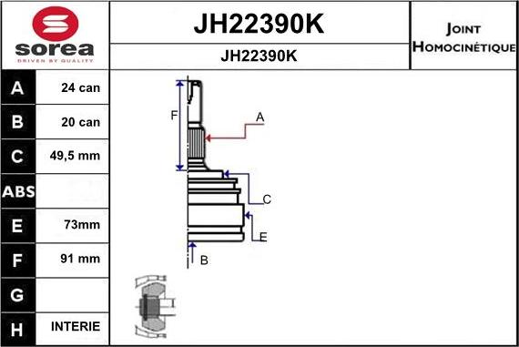 SNRA JH22390K - Шарнірний комплект, ШРУС, приводний вал autozip.com.ua