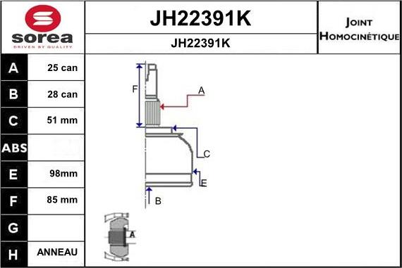 SNRA JH22391K - Шарнірний комплект, ШРУС, приводний вал autozip.com.ua