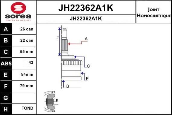 SNRA JH22362A1K - Шарнірний комплект, ШРУС, приводний вал autozip.com.ua