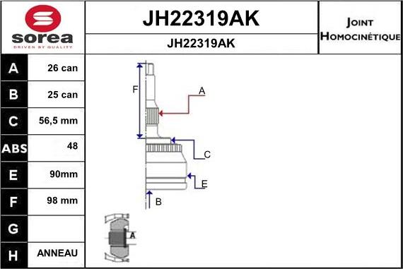 SNRA JH22319AK - Шарнірний комплект, ШРУС, приводний вал autozip.com.ua