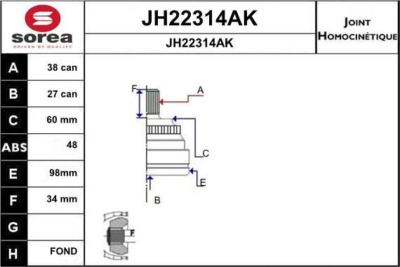 SNRA JH22314AK - Шарнірний комплект, ШРУС, приводний вал autozip.com.ua