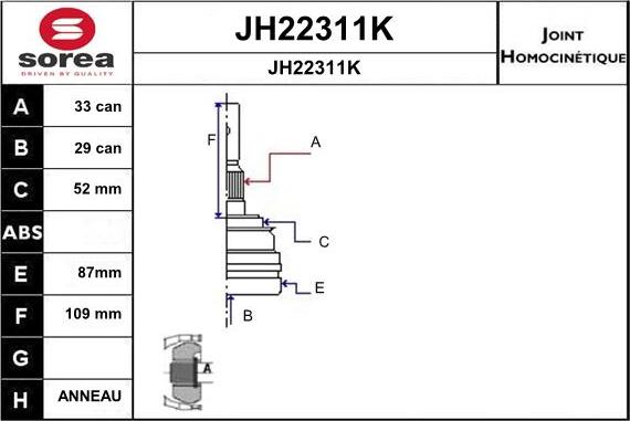 SNRA JH22311K - Шарнірний комплект, ШРУС, приводний вал autozip.com.ua