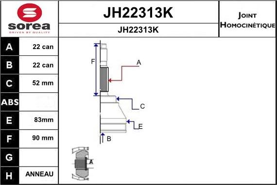 SNRA JH22313K - Шарнірний комплект, ШРУС, приводний вал autozip.com.ua