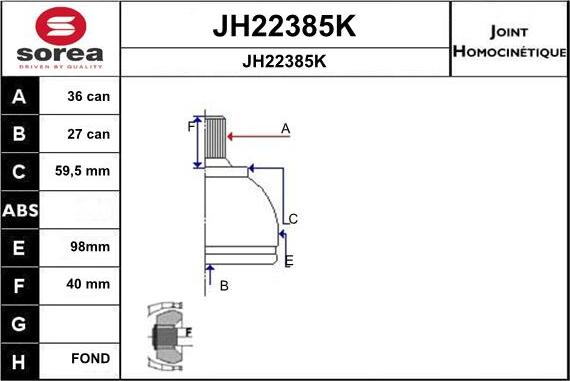 SNRA JH22385K - Шарнірний комплект, ШРУС, приводний вал autozip.com.ua