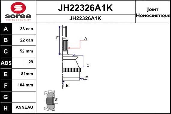 SNRA JH22326A1K - Шарнірний комплект, ШРУС, приводний вал autozip.com.ua