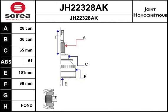 SNRA JH22328AK - Шарнірний комплект, ШРУС, приводний вал autozip.com.ua