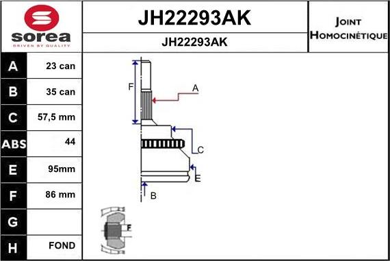 SNRA JH22293AK - Шарнірний комплект, ШРУС, приводний вал autozip.com.ua