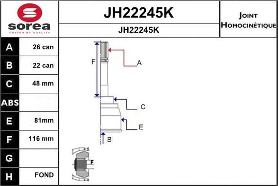 SNRA JH22245K - Шарнірний комплект, ШРУС, приводний вал autozip.com.ua