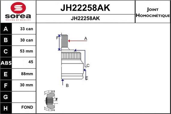 SNRA JH22258AK - Шарнірний комплект, ШРУС, приводний вал autozip.com.ua