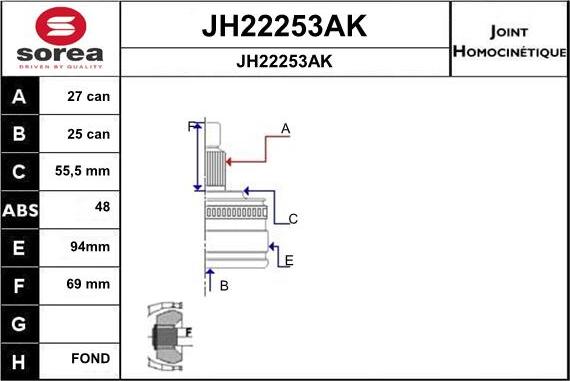 SNRA JH22253AK - Шарнірний комплект, ШРУС, приводний вал autozip.com.ua