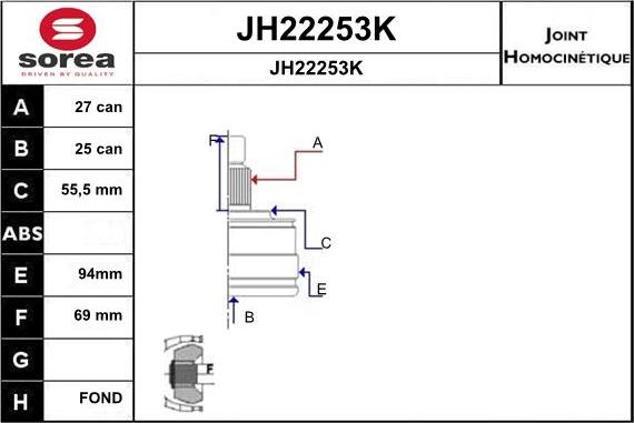 SNRA JH22253K - Шарнірний комплект, ШРУС, приводний вал autozip.com.ua