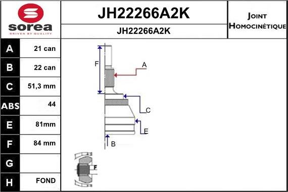 SNRA JH22266A2K - Шарнірний комплект, ШРУС, приводний вал autozip.com.ua