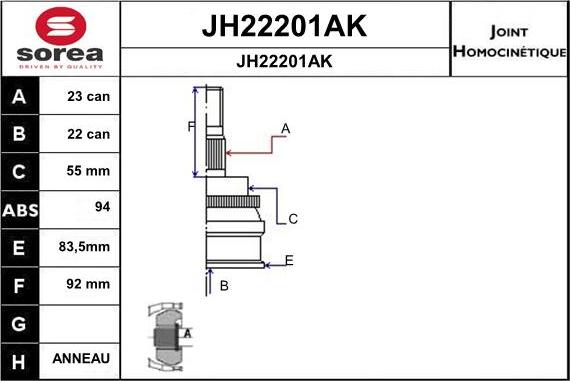 SNRA JH22201AK - Шарнірний комплект, ШРУС, приводний вал autozip.com.ua