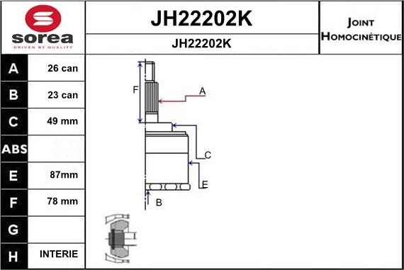 SNRA JH22202K - Шарнірний комплект, ШРУС, приводний вал autozip.com.ua