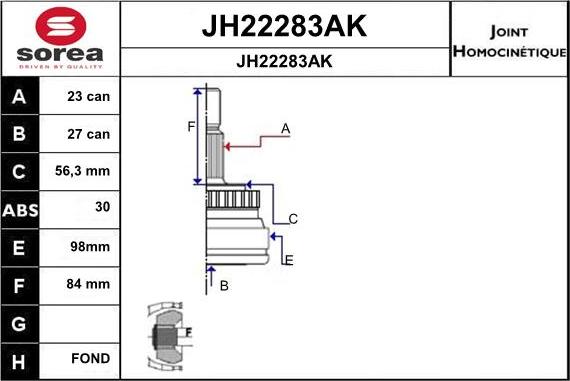 SNRA JH22283AK - Шарнірний комплект, ШРУС, приводний вал autozip.com.ua