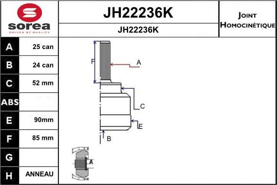 SNRA JH22236K - Шарнірний комплект, ШРУС, приводний вал autozip.com.ua