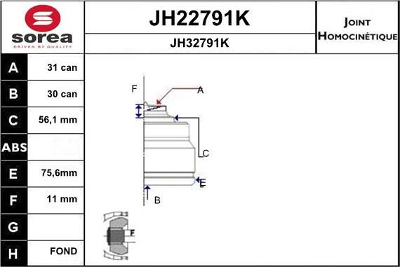 SNRA JH22791K - Шарнірний комплект, ШРУС, приводний вал autozip.com.ua