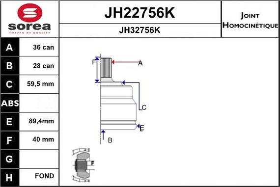 SNRA JH22756K - Шарнірний комплект, ШРУС, приводний вал autozip.com.ua