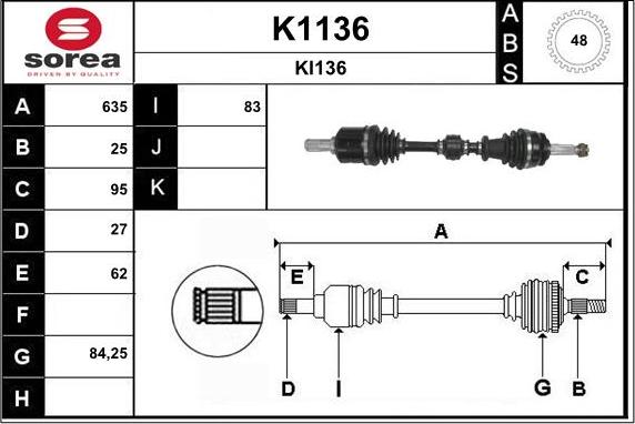 SNRA K1136 - Приводний вал autozip.com.ua