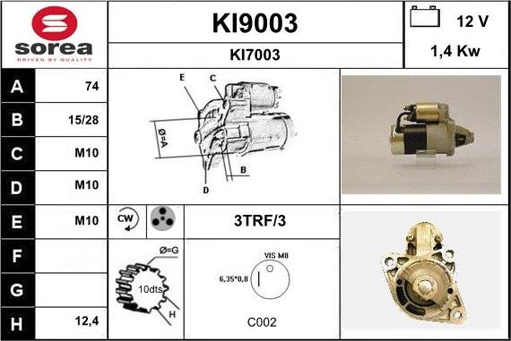 SNRA KI9003 - Стартер autozip.com.ua