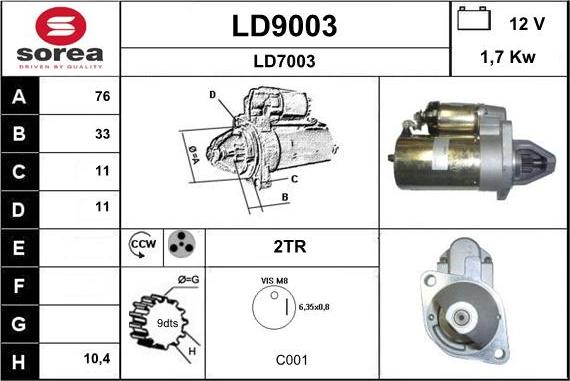 SNRA LD9003 - Стартер autozip.com.ua