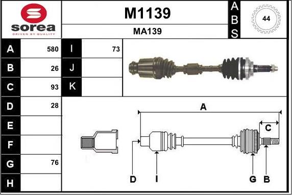 SNRA M1139 - Приводний вал autozip.com.ua