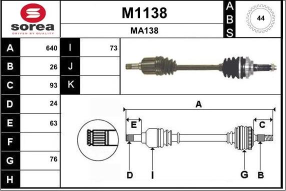 SNRA M1138 - Приводний вал autozip.com.ua