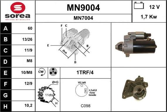 SNRA MN9004 - Стартер autozip.com.ua