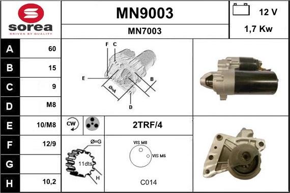 SNRA MN9003 - Стартер autozip.com.ua