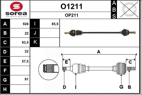 SNRA O1211 - Приводний вал autozip.com.ua