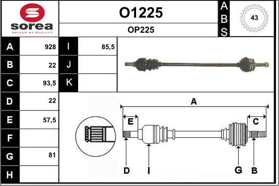 SNRA O1225 - Приводний вал autozip.com.ua