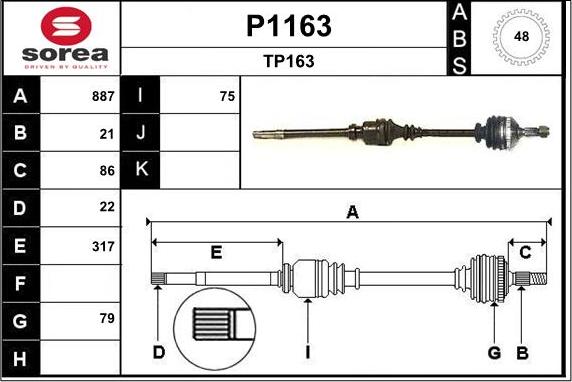 SNRA P1163 - Приводний вал autozip.com.ua