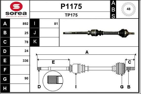 SNRA P1175 - Приводний вал autozip.com.ua