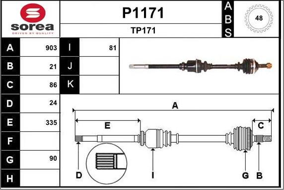 SNRA P1171 - Приводний вал autozip.com.ua