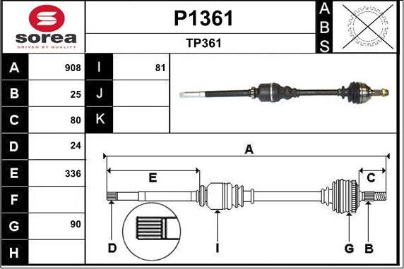 SNRA P1361 - Приводний вал autozip.com.ua